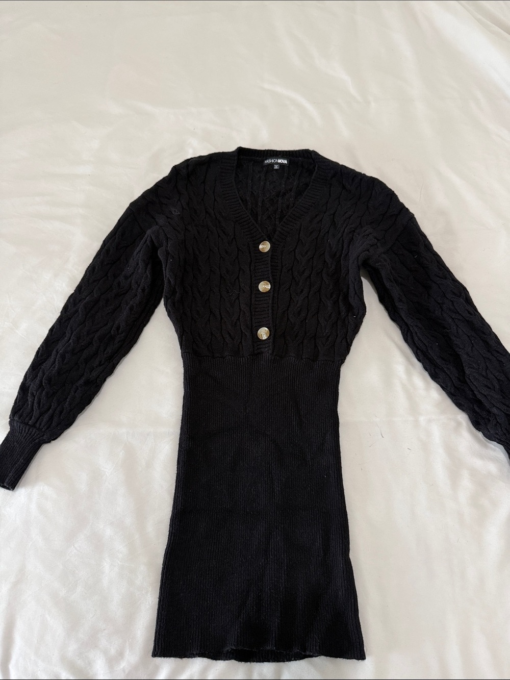Fashionnova Cable-Knit V-Neck Button Sweater Dress